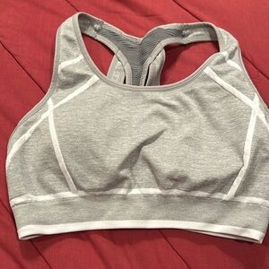 Champion -Large - Racerback Bra.  Gray w/ White Striping and Accents.
